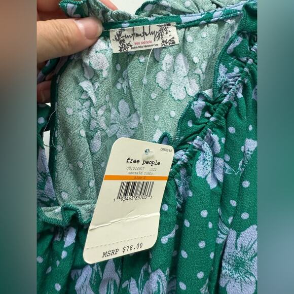 Free People Green One on One Date Long Sleeve Ruffle Scoop Neck Bodysuit Top S - Picture 8 of 12